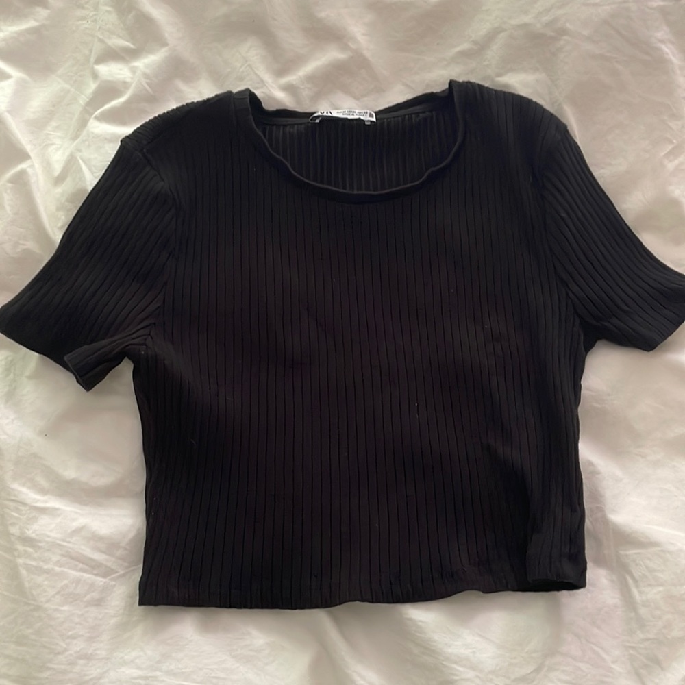 Zara black Crop top ribbed cotton medium
